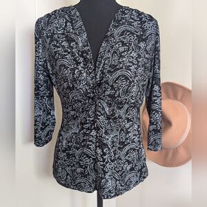 Fresh Produce M Floral Paisley Top Whimsigoth Dark Romantic Y2K Office Siren